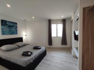a bedroom with a bed and a window at Appartement proche mer, climatisé, netflix in Argelès-sur-Mer