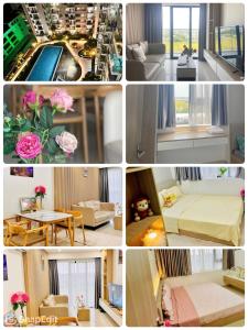 un collage de quatre photos d'une pièce dans l'établissement Cố Đô Homestay, à Thôn Văn Dương 6 autres photos