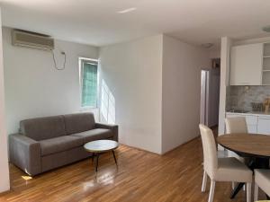 ein Wohnzimmer mit Sofa und Tisch in der Unterkunft Jadran Rafailovic in Rafailovici