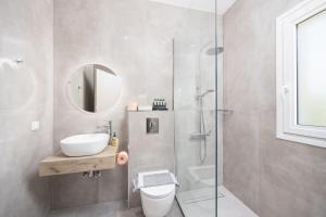 a bathroom with a shower and a toilet and a sink at Villa Tania Dio in Karavádhos +6 photos