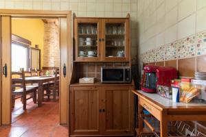 a kitchen with a counter with a microwave in it at La casuca del norte in Hornedo