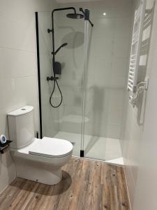 a bathroom with a toilet and a shower at Adiva Casa Da Avoa in Puentedeume