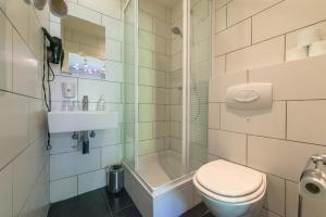 a bathroom with a toilet and a sink and a shower at B&B De Hofnar Maastricht in Maastricht +32 photos
