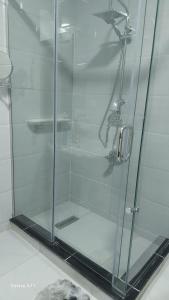 a shower with a glass door in a bathroom at Eamar tower 2 in Tanta
