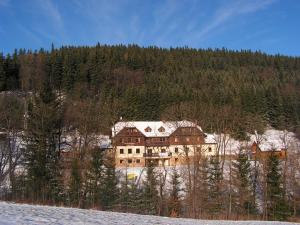 ストロニエ・シロンスキエにあるDomek Górski Czarna Góra w Siennejの雪の丘の上の家