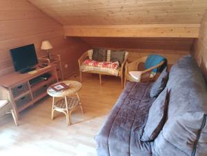 a room with a bed and a television in a cabin at chalet Leon in Basse-sur-le-Rupt