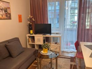 Televízia a/alebo spoločenská miestnosť v ubytovaní 7Centrum CityApartHomePARKING