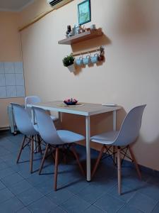 einen Tisch und Stühle in einem Zimmer in der Unterkunft Studio Apartman My Home in Novi Sad