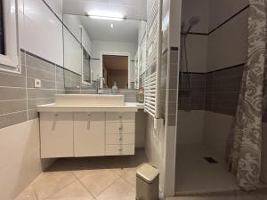 une salle de bain avec lavabo et douche dans l'établissement la villa des temps modernes, à Trégastel 18 autres photos