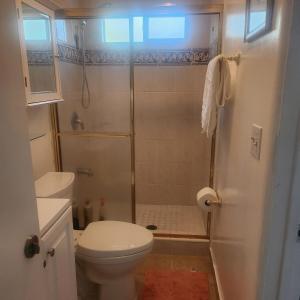 a bathroom with a toilet and a shower at Cozy & Private Room in Goleta in Santa Barbara +16 photos