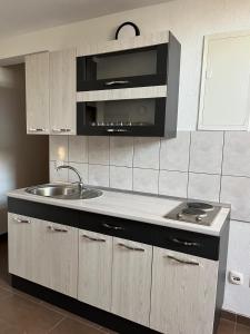 a kitchen with a sink and a stove in it at Rooms Raguž in Neum