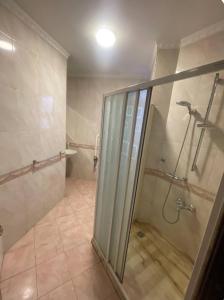a bathroom with a shower with a glass door at البحر الأعظم in Cairo