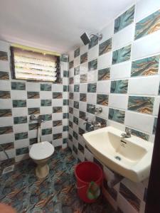 a bathroom with a sink and a toilet at 2bhk apartment baga with kitchen in North goa +19 photos