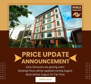 a poster for a price update announcement in front of a building at Noble Boutique Hotel Chiang Mai By J&S Property in Chiang Mai