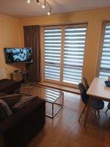 Televízia a/alebo spoločenská miestnosť v ubytovaní Apartament Niezapominajka