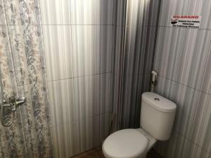 a small bathroom with a toilet and a shower at Hotel O Madina Homestay in Samarinda