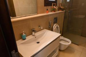 a bathroom with a sink and a toilet at استيديو الهثيم هوانا صلاله in Ma‘mūrah