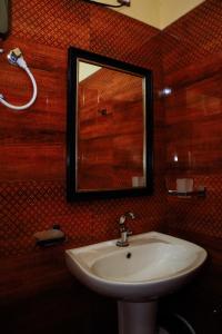 een badkamer met een wastafel en een spiegel bij The Hidden Heaven in Diyatalawa