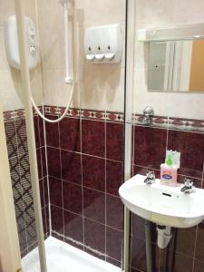 a bathroom with a shower and a sink at Springfield B&B in Belfast