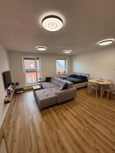 a living room with a couch and a bed and a table at Visteria 10 in České Budějovice