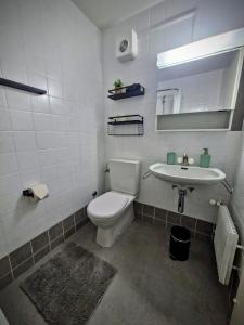 a bathroom with a toilet and a sink at Apart Weisshorn WHG 122 Valère B in Leukerbad