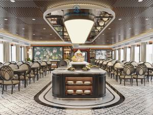 Un gran comedor con sillas y una mesa. en Aqua Luxury Cruise by AHG, en Ha Long