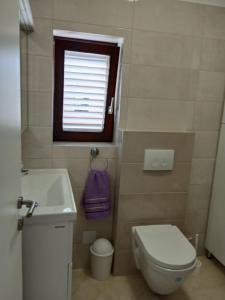 a bathroom with a toilet and a sink and a window at Apartments Zlata in Lopar +43 photos