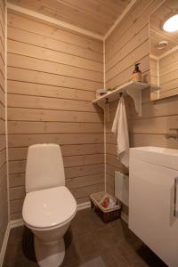 a bathroom with a toilet and a sink at Vakker hytte med fantastisk utsikt in Geilo