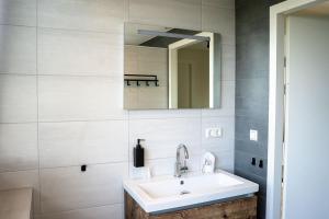 a bathroom with a sink and a mirror at Wetterfrij - Enjoying the water in Elahuizen in Elahuizen +20 photos