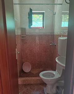 a bathroom with a toilet and a sink and a window at Apartman Čolović in Sutomore +19 photos