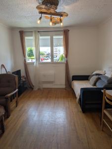 a living room with a bed and a window at Appartement T3 in Roanne