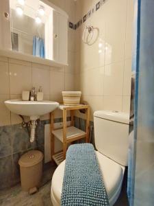 a bathroom with a toilet and a sink at Avra Charming House in Khelmáta