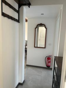 a hallway with a fire hydrant and a mirror at M&A Home in Düsseldorf