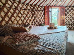 1 dormitorio con 1 cama en una yurta en Le Ptit Mas, en Salernes