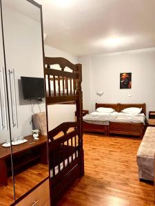 a bedroom with a bed and a bunk ladder at Nana's Mini Hotel in Tbilisi City