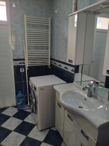 a bathroom with a washing machine and a sink at Terrace NANA in Tbilisi City +8 photos
