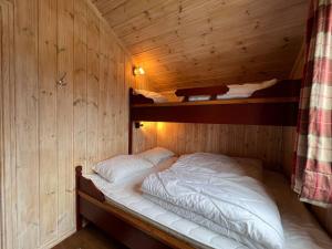 a bedroom with two bunk beds in a cabin at Stadionutsikten in Beitostøl