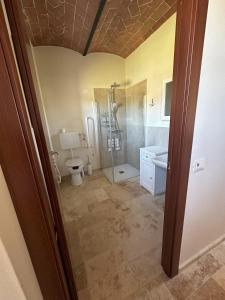 ein Badezimmer mit Dusche und Toilette in der Unterkunft Villa La Cava in Riparbella