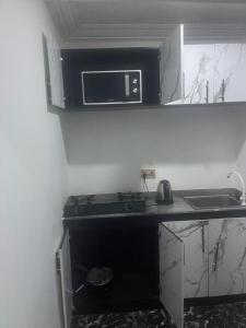 Kuchyň nebo kuchyňský kout v ubytování Demayafolo suite