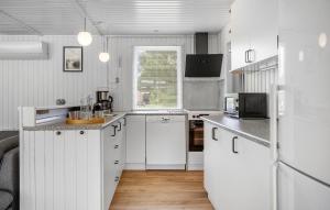 HalsにあるLovely Home In Hals With Wifiの白いキャビネットと白い冷蔵庫のあるキッチン