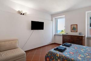 Un dormitorio con una cama y un televisor de pantalla plana. en Casestate Manarola, en Manarola