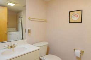 Un baño con lavabo, inodoro y espejo. en Heron Cove 202S, en Nags Head 18 fotos más