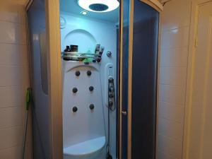 a bathroom with a shower and a toilet in a room at Filipstad, Lake House Fishing, Nature, Beach in Filipstad +110 photos
