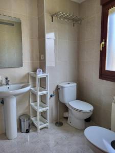 a bathroom with a toilet and a sink at La Tabernilla II in Ampuero +19 photos