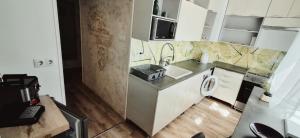 a small kitchen with a sink and a dishwasher at Life Apartman in Makó
