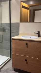 a bathroom with a sink and a shower at Oasis Ilicitano in Elche