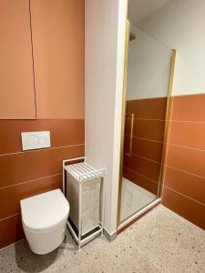a bathroom with a toilet and a shower at Le petit Yvours, Irigny in Irigny +8 photos