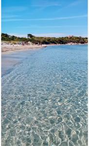 a beach with crystal clear water and people on the beach at Casa di Nonna in Calasetta