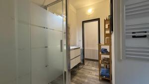 bagno con cabina doccia e specchio di Suite Cavour a Torino Altre 6 foto