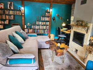 LedenikにあるGuesthouse Villa India - Bibliothekのソファと暖炉のあるリビングルーム